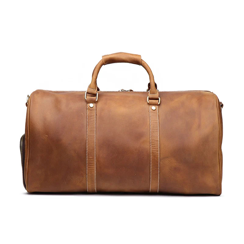 Leather Duffle Bag with Shoe Compartment