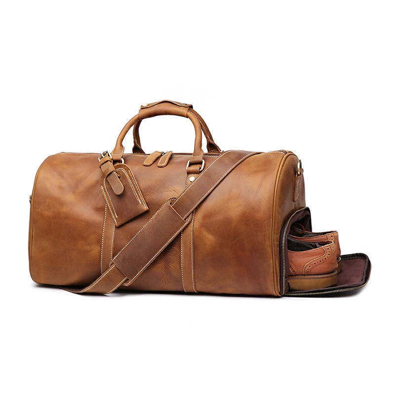 Leather Duffle Bag with Shoe Compartment