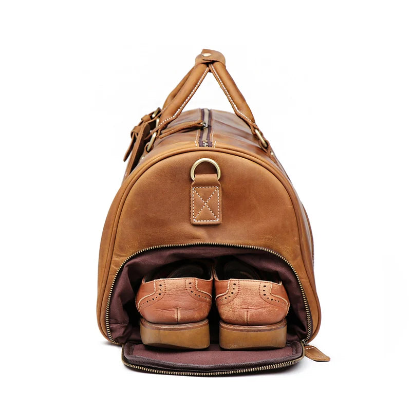 Leather Duffle Bag with Shoe Compartment