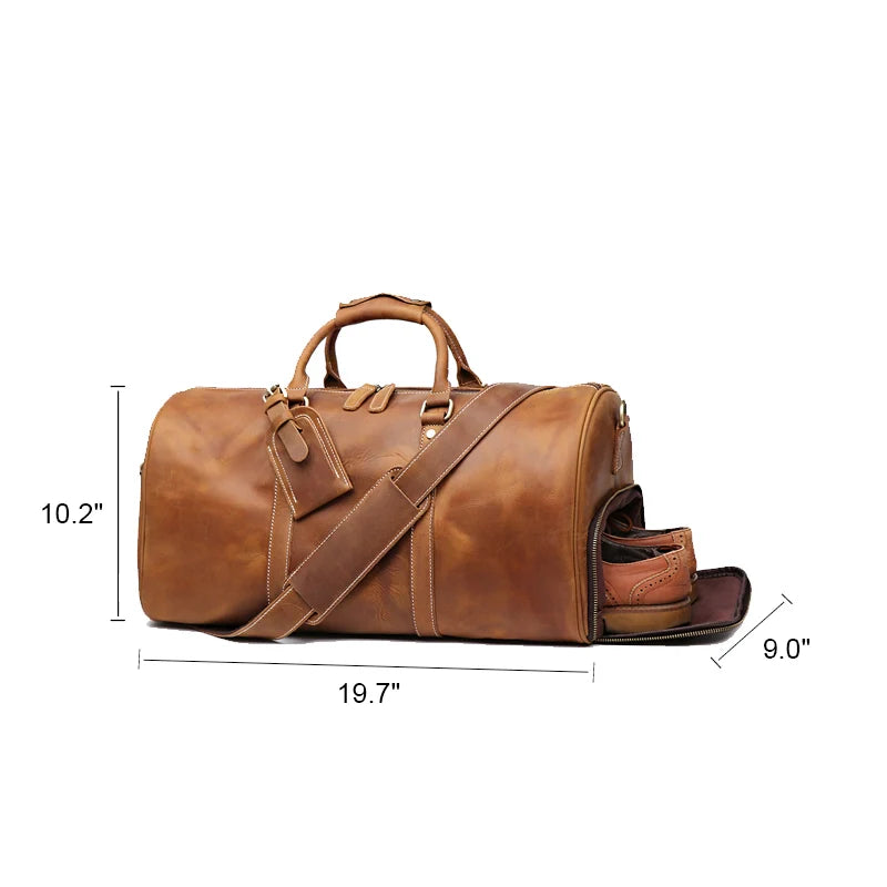 Leather Duffle Bag with Shoe Compartment