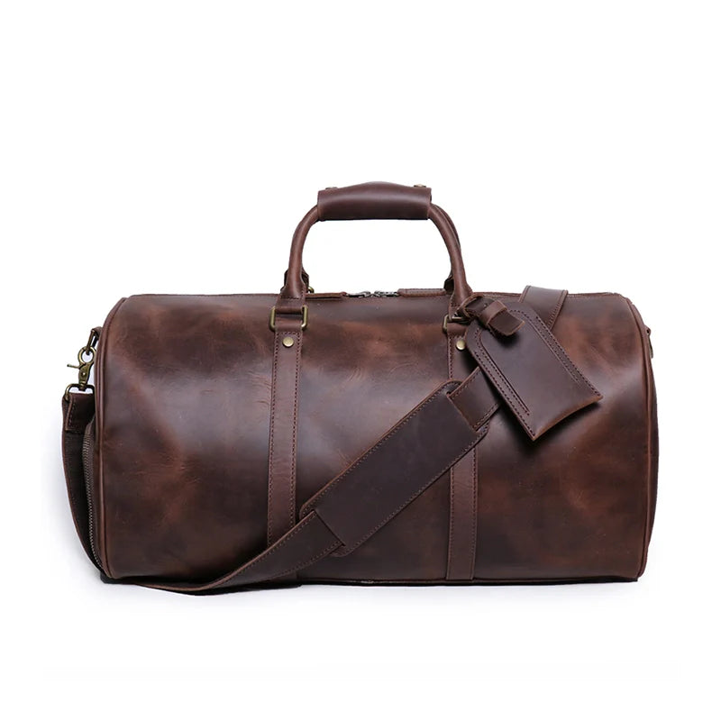 Leather Duffle Bag with Shoe Compartment